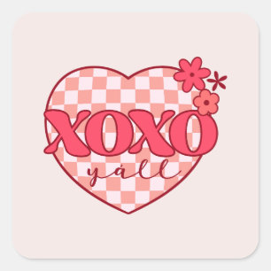 Pink Heart Xoxo Hugs und Kisses Quadratischer Aufkleber