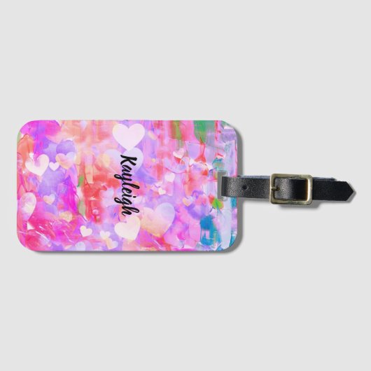 Pink Hearted Personal Luggage Tag Gepäckanhänger (Vorderseite (Horizontal))