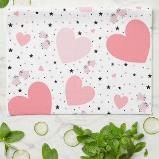 Pink hearts and piggy geschirrtuch