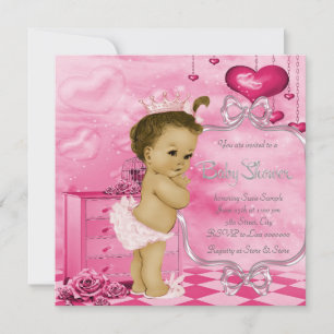 Pink Hearts and Rose African American Baby Shooter Einladung
