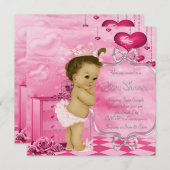 Pink Hearts and Rose African American Baby Shower Einladung (Vorne/Hinten)