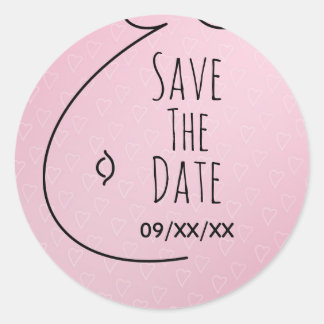 Pink Hearts Baby Bump Babydusche Save the Date Runder Aufkleber