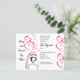 Pink Hearts Baby Dusche per Mail Einladung Postkar