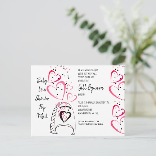 Pink Hearts Baby Dusche per Mail Einladung Postkar (Stehend Vorderseite)