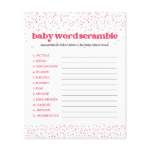 Pink Hearts Baby Dusche Word Scramble Game