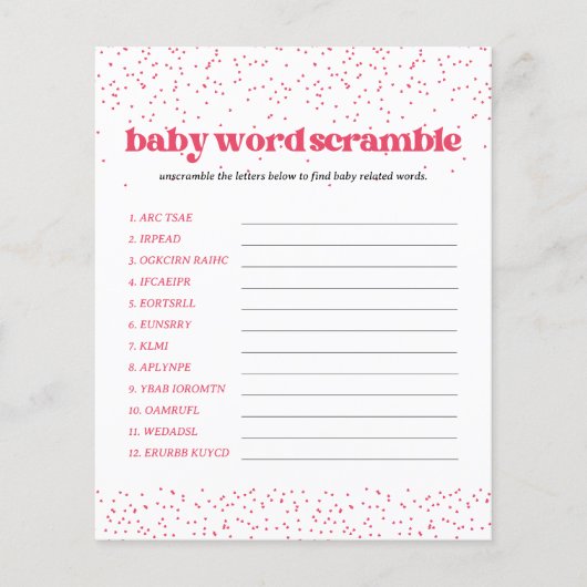 Pink Hearts Baby Dusche Word Scramble Game Flyer (Vorne)