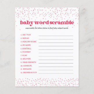 Pink Hearts Baby Dusche Word Scramble Game Flyer