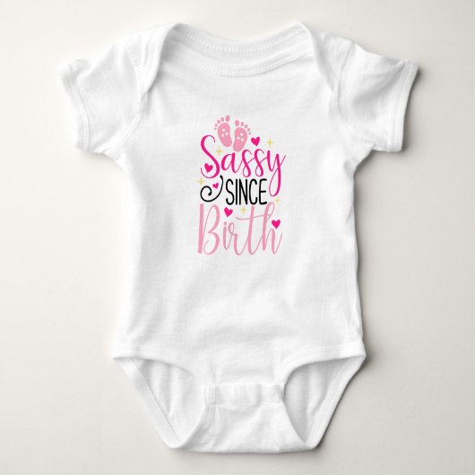 Pink Hearts Baby Footprints seit der Geburt Baby Strampler (Vorderseite)