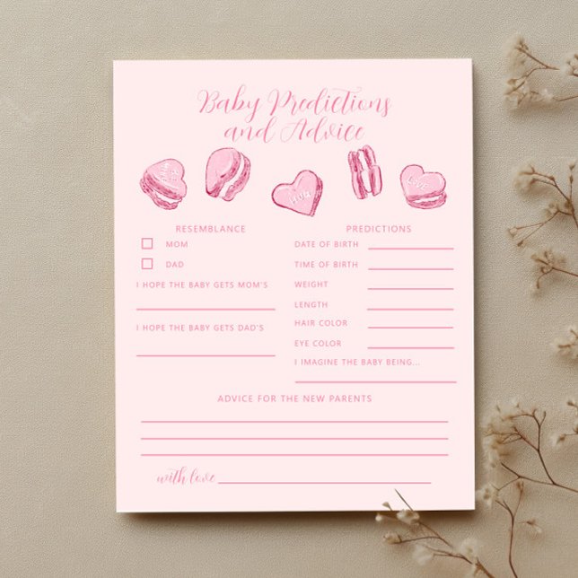 Pink Hearts Baby Predictions & Advice Card (Von Creator hochgeladen)