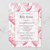 Pink Hearts Balloons Babydusche Einladung (Vorne/Hinten)