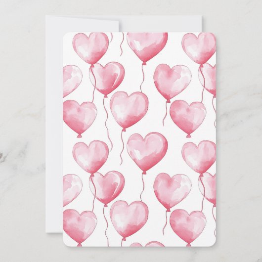 Pink Hearts Balloons Babydusche Einladung (Rückseite)