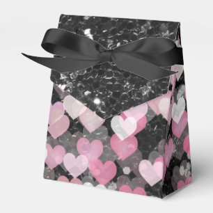 Pink Hearts Black Imitats Glitzer Black Bow Geschenkschachtel