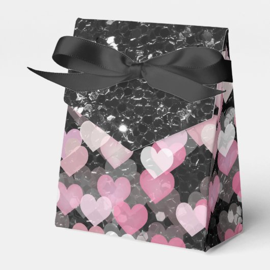 Pink Hearts Black Imitats Glitzer Black Bow Geschenkschachtel (Vorderseite)