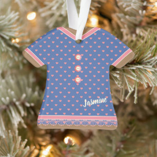 Pink Hearts Blue Dress Lace Trimm Personalisiert Ornament