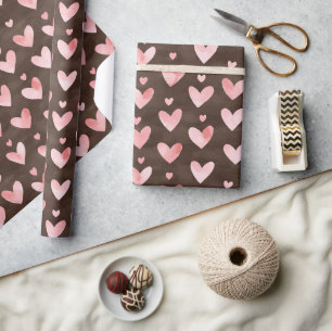 Pink Hearts Brown Cocoa Geburtstag Geschenkpapier