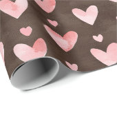 Pink Hearts Brown Cocoa Geburtstag Geschenkpapier (Rolleneckpunkt)