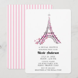 Pink Hearts Butterflies Paris Eiffel Tower Bridal Einladung