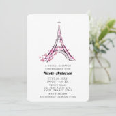 Pink Hearts Butterflies Paris Eiffel Tower Bridal Einladung (Stehend Vorderseite)