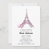Pink Hearts Butterflies Paris Eiffel Tower Bridal Einladung (Vorderseite)