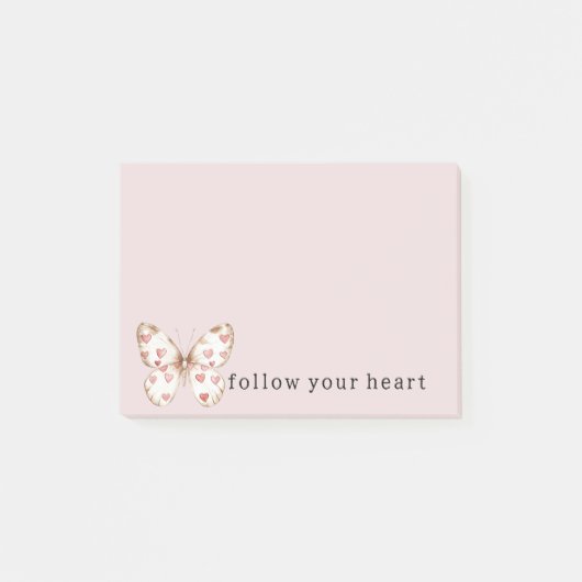 Pink Hearts Butterfly Post-it Klebezettel (Vorderseite)