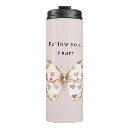 Pink Hearts Butterfly Thermosbecher (Vorderseite)