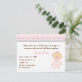 Pink Hearts Cartoon Baby Girl Geburtsankündigung Ankündigung (Stehend Vorderseite)