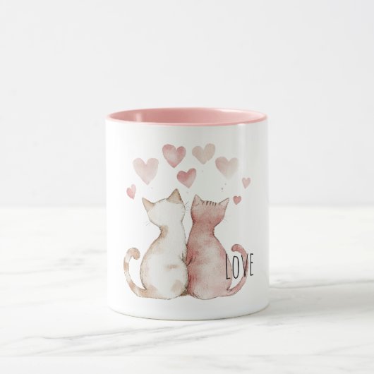 Pink Hearts Cat Love Tasse (Zentrum)