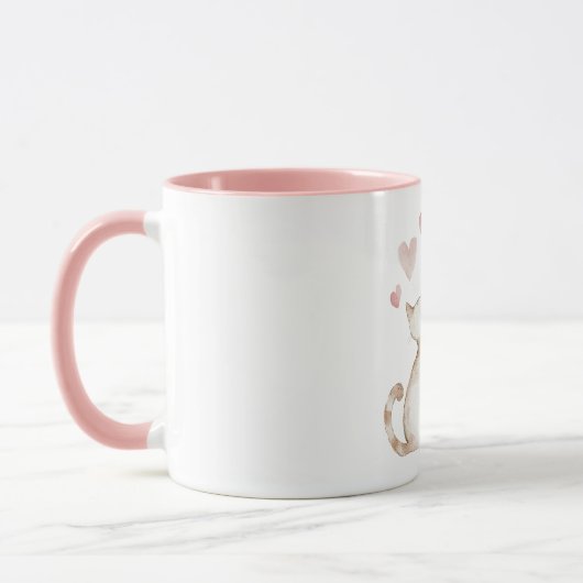 Pink Hearts Cat Love Tasse (Links)