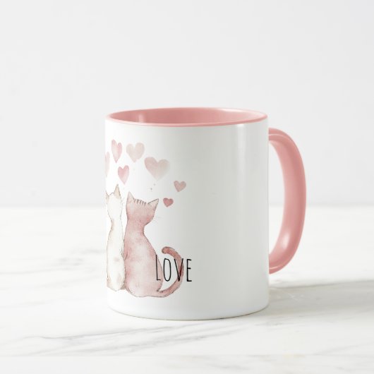 Pink Hearts Cat Love Tasse (VorderseiteRechts)