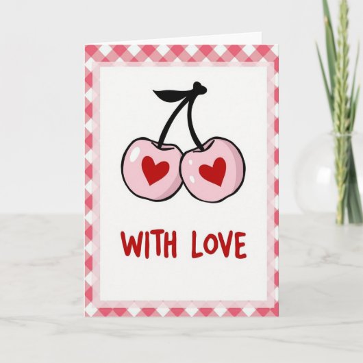 Pink Hearts Cherries Love Card Karte (Vorderseite)