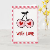 Pink Hearts Cherries Love Card Karte (Gelbe Blume)