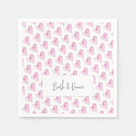 Pink Hearts COUPLE NAMES Liebe Wasserfarbe Kunst Serviette