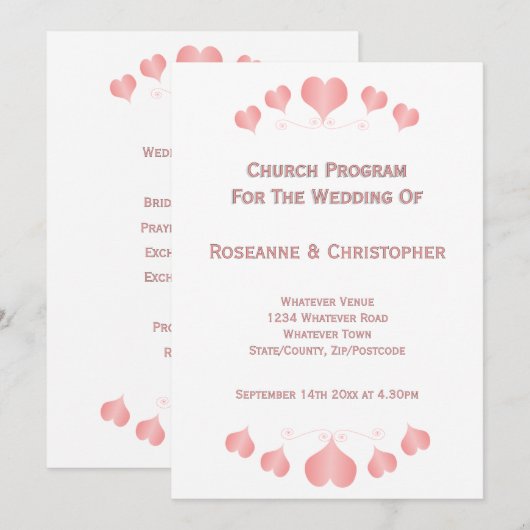 Pink Hearts Design Wedding Programm (Vorne/Hinten)