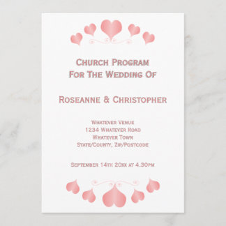 Pink Hearts Design Wedding Programm