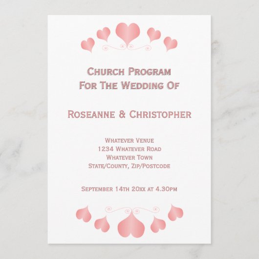Pink Hearts Design Wedding Programm (Vorderseite)