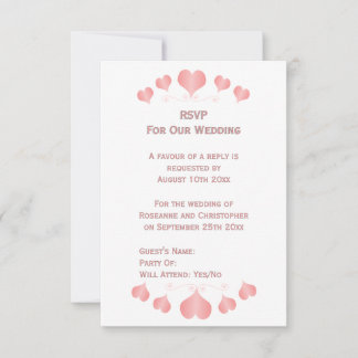Pink Hearts Design Wedding RSVP Karte