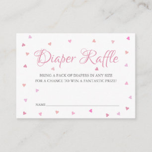 Pink Hearts Diaper Raffle Baby Dusche Begleitkarte