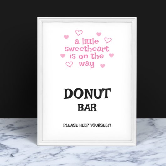 Pink hearts Donut Bar Shower Sign Poster