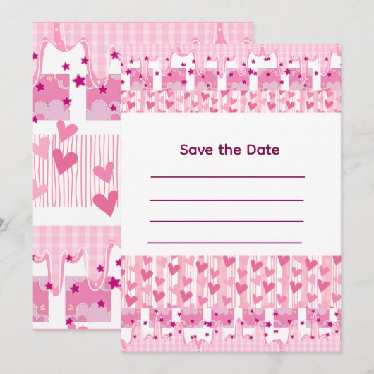 Pink Hearts Einladung (Vorne/Hinten)