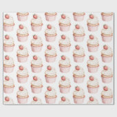 Pink Hearts Erdbeer Cupcake   Geschenkpapier (Flach)