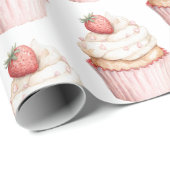 Pink Hearts Erdbeer Cupcake   Geschenkpapier (Rolleneckpunkt)