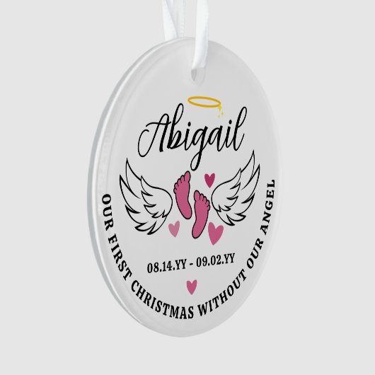 Pink Hearts First Christmas Without Angel Photo Ornament (Vorderseite)