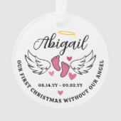 Pink Hearts First Christmas Without Angel Photo Ornament (Vorderseite)