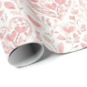 Pink Hearts Floral Love Bridal Shower Geschenkpapier (Rolleneckpunkt)