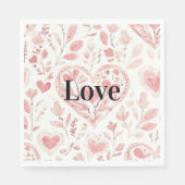 Pink Hearts Floral Love Bridal Shower Serviette (Vorderseite)