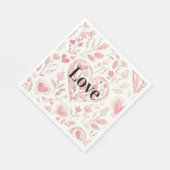 Pink Hearts Floral Love Bridal Shower Serviette (Ecke)