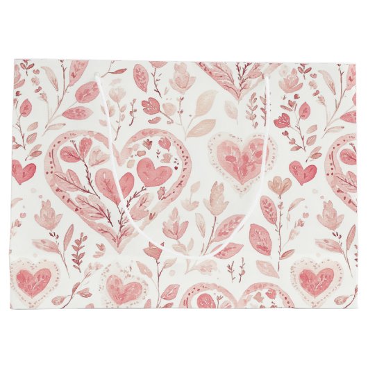 Pink Hearts Floral Love Große Geschenktüte (Rückseite)