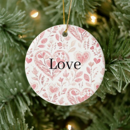 Pink Hearts Floral Love Keramik Ornament (Baum)