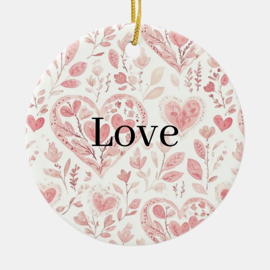 Pink Hearts Floral Love Keramik Ornament (Vorne)