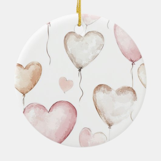 Pink Hearts Floral Love Keramik Ornament (Hinten)